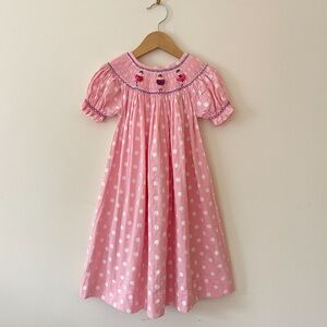 HAND SMOCKED EUC Smocked Ballerina Pink Polka Dot Bishop Heirloom Dress